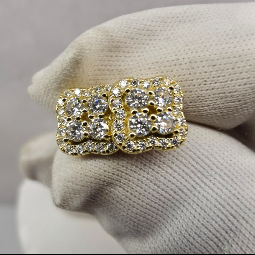 0.58ct Moissanite Clover Stud Earrings 8mm Gold Over 925 Silver